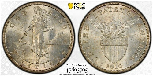 1910-S ペソ PCGS UNC 詳細 米国 フィリピン 47893765
