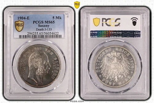 コインシルバーザクセン5マルク1904年死の王ゲオルクPCGS MS65グレートnswleipzig
