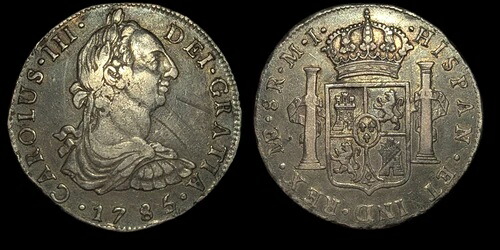 カルロス3世 8レアル (26,6g) 1785 LIMAE MI ペルー 8レアル ブラックマンバビューティー
