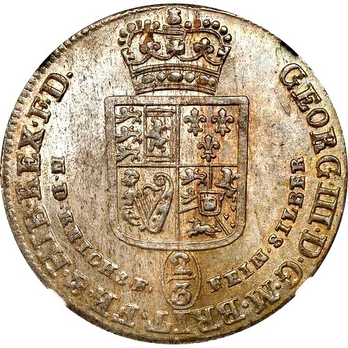 1767 IWS ドイツ諸州 ブラウンシュヴァイク リューネブルク 2/3ターラー、24 マリエングロシェン NGC MS 64