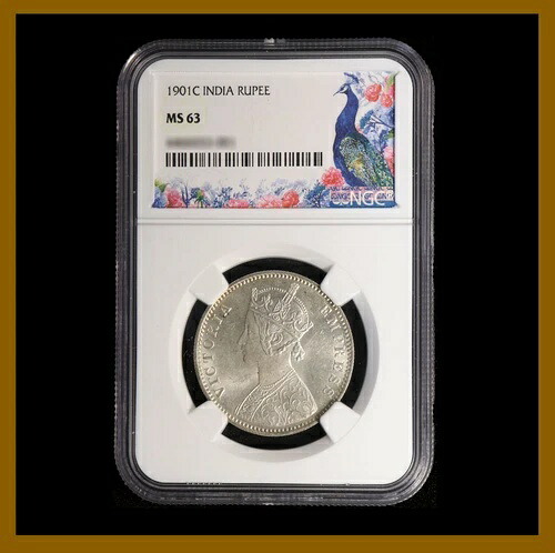 イギリス領インド 1ルピー、1901年 (C) カルカッタ NGC MS 63 ヴィクトリア女王 4466033-002