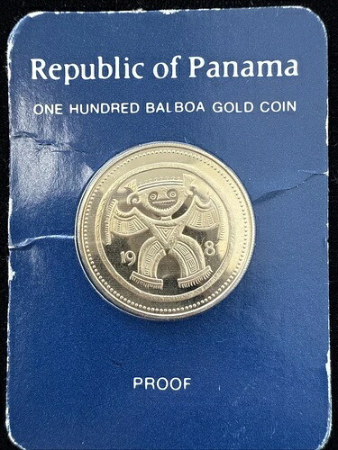 1981年 0.500 金貨 プルーフ パナマ共和国 100バルボア コクレ インディアンマスク #7866