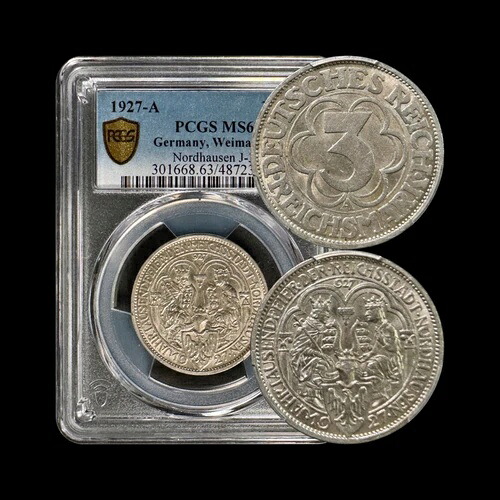 ドイツ。1927年、3マルク、銀貨、A - PCGS MS63 - ノルトハウゼン、ヘンリー・ザ・ファウラー