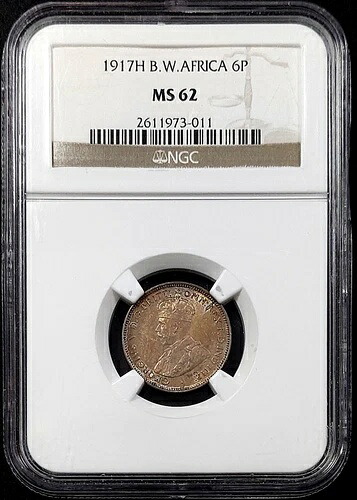 1917 H 英国西アフリカ 6 ペンス、NGC により MS 62 と評価!