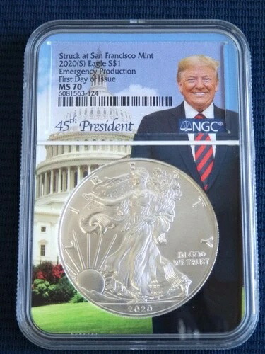 2020年米国イーグル銀貨（トランプデザイン）、NGC MS70FDI / 66