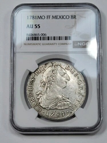 1781年 モナコ メキシコ シルバー 8レアル NGC AU55 カロルス III 派手な光沢 *K592 154,000円