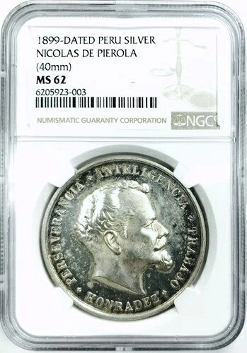 1899年 ニコラ・ド・ピエロラ 銀メダル！NGC MS62！40mm！驚異的！クレイジー！NR #VIP168