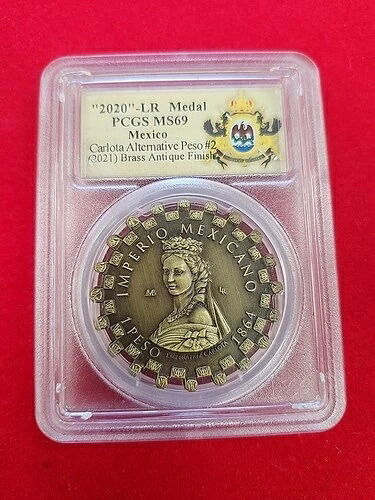 2020年 LR カルロタ＆マキシミリアン ペソ#2 真鍮アンティークメダル PCGS Ms69