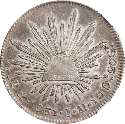 メキシコ：銀貨8レアル 1831-Mo JM メキシコシティ造幣局、NGC AU-58！光沢PQ品
