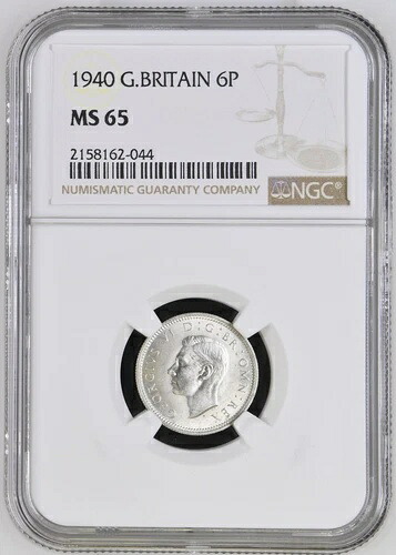 英国 - 1940 年 ジョージ 6 世 6 ペンス銀貨 - NGC MS65 65 枚中 2 枚のみ - トップポップ!