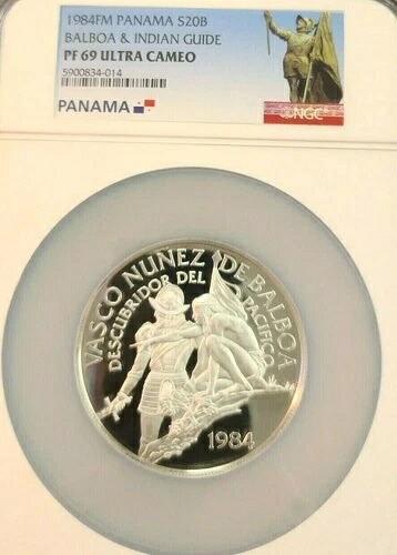 1984年 パナマ シルバー 20 バルボア バルボア＆インディアンガイド NGC PF 69 ウルトラカメオ 希少