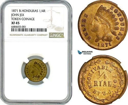 A7/88、イギリス領ホンジュラス (ベリーズ)、1/4 リアル 1871、NGC XF45、トップポップ!