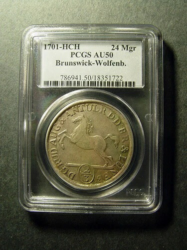 ブランズウィック ヴォルフェンブッテル 2/3 ターラー 1701 PCGS AU50 コイン