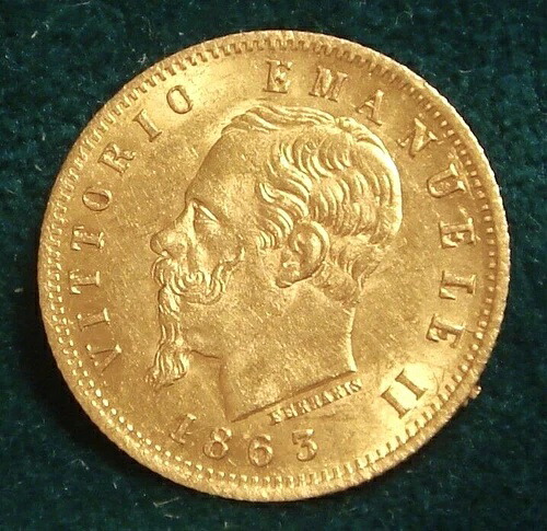 ヴィットーリオ・エマヌエーレ2世 5リラ 1863年 金貨 状態良好
