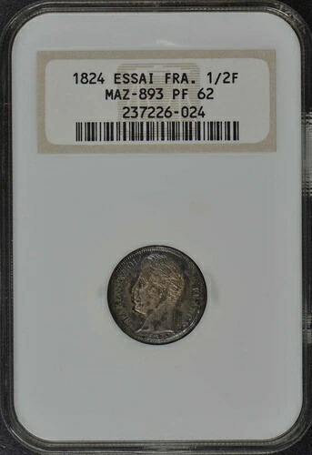 1824 ESSAI フランス 1/2F Maz-893 NGC PF62 トップポップ
