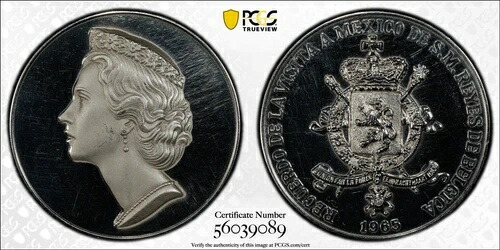 メキシコ 1965年 メダルグローブ 916a ベルギー女王 ビジット PCGS SP63 ソールトップポップ