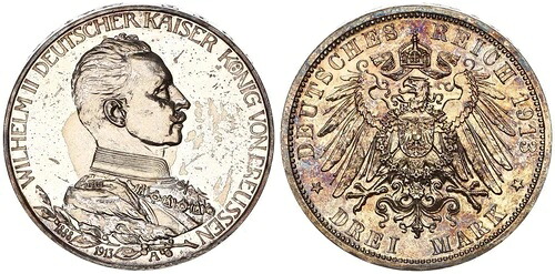 プロイセン 3 マルク 1913 ヴィルヘルム2世 治世25周年記念 PP 107995