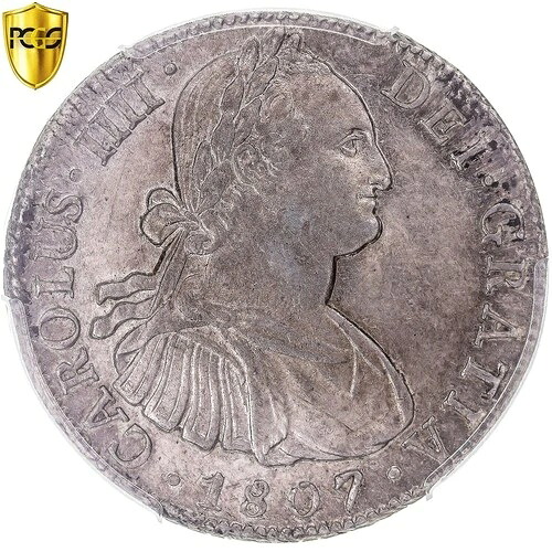 [#345294] コイン、メキシコ、カルロス4世、8レアル、1807年、メキシコシティ、PCGS、AU58、AU(