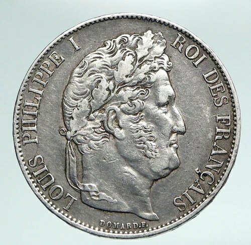 1847年 フランス国王 ルイ・フィリップ1世 アンティーク オールドシルバー 5フランコイン i90978
