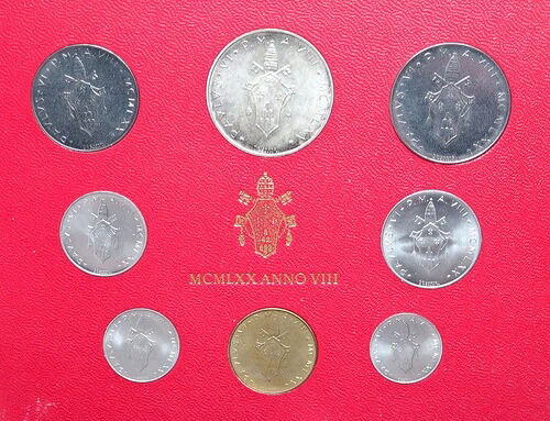 1970年 バチカン 教皇パウロ6世 500L 100L イタリア コイン8枚セット 1枚は銀貨 i114419｜WORLD RESOURCE【QUEEN店】