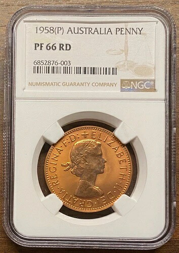 最高！1958年Pオーストラリア1ペニー、パース造幣局、NGC PR 66 RDレッド、非常に魅力的！
