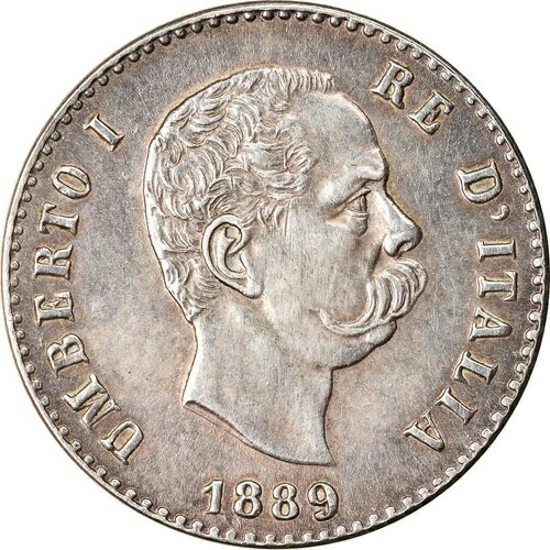 [#217133] コイン、イタリア、ウンベルト1世、50 Centesimi、1889年、ローマ、MS、シルバー、KM:26