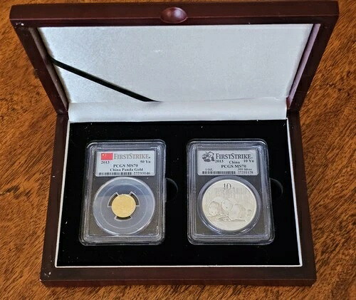 2013年 中国 金貨2枚＆銀貨 パンダセット - PCGS MS70 ファーストストライク