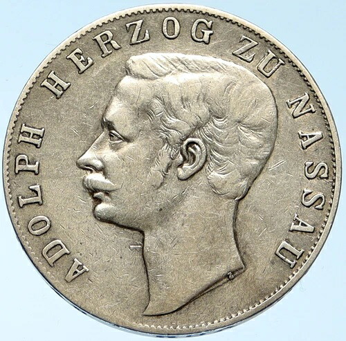 1860年 ドイツ領 ナッサウ大公 アドルフ アンティーク シルバー ターラー コイン i99655