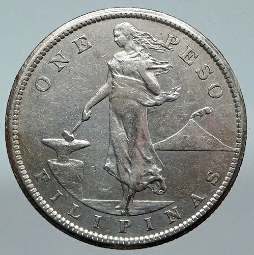 1907年 フィリピン 米国統治下 イーグル付き オールド シルバー ペソ コイン i89771