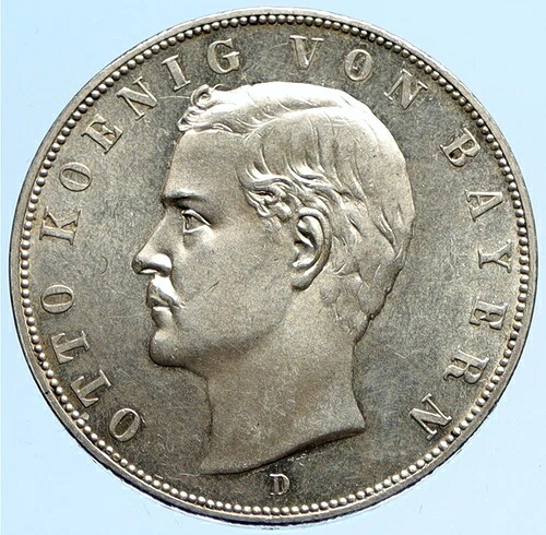 1908年 D ドイツ ドイツ諸州 バイエルン オットー王 銀貨 3マルク 鷲付き i97280