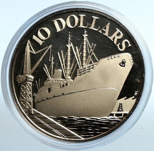 1975年 シンガポール独立10周年記念 貨物船 PF シルバー 10ドルコイン i101947