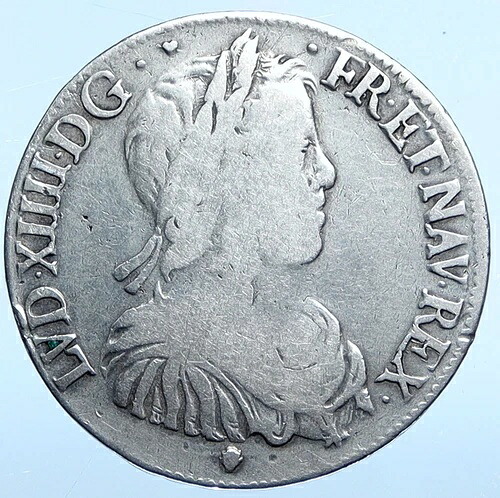 1648年 M フランス国王 ルイ14世 フルール・ド・リス オールドシルバー 1/2 Ecu フランスコイン i114963