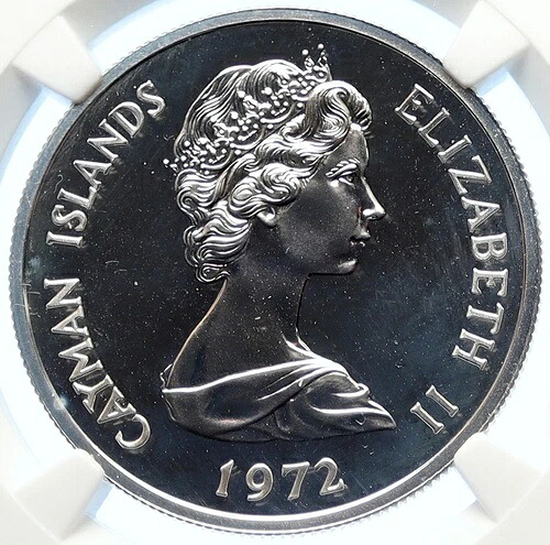 1972年 ケイマン諸島 エリザベス2世 花飾り付き プルーフ銀貨 NGC i106386