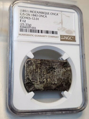1851年ポルトガル領モザンビーク・オンカ、1843年オンカ・ゴメスに刻印-12.01 NGC F12