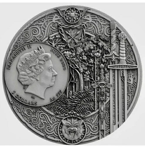 2020年 2オンス シルバー $5 ニウエ ウィッチャー 運命の剣 アンティーク仕上げコイン 158,400円