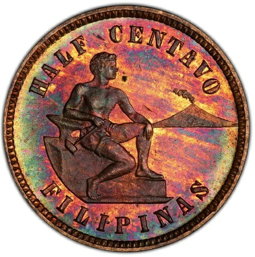 フィリピン：米国行政プルーフ 1/2 センタボ 1904 PR64 赤と茶色 PCGS