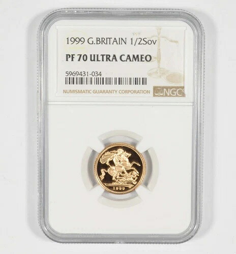 PF70 UCAM 1999 イギリス 1/2 ソブリン金貨 - グレーデッド NGC *6965