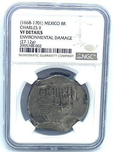 1668-1701 メキシコ 8R チャールズ2世 - NGC VF 詳細 環境被害 - 銀貨