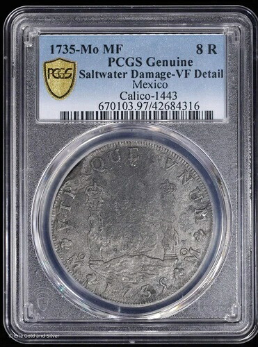 1735-Mo MF 8R メキシコ シルバー ピラー ドル PCGS VF 詳細 | Calico-1443 | Sea Sal