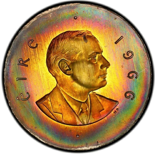 PR67CAM 1966年 アイルランド シルバー 10シリング、PCGS トゥルービュー - レインボートーン トップポップ