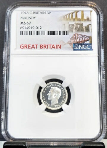 1948年 イギリス 3ペンス ジョージ6世 洗礼記念 NGC MS 67 極めて希少 トップポップ1