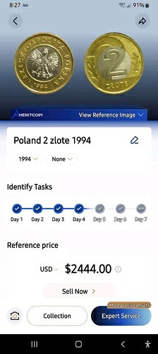 世界のコイン。1994年 2ズウォティ。調べてみると、ヘリコインの2倍以上だ。