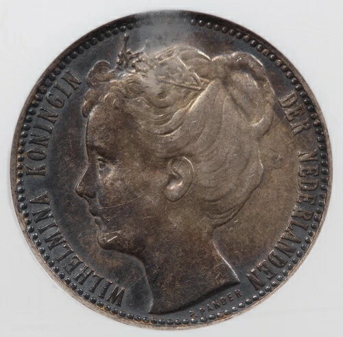 オランダ 1906年 1グルデン 10グラム 銀貨 NGC AU50 チョイス AU KM#122.2 @RARE@