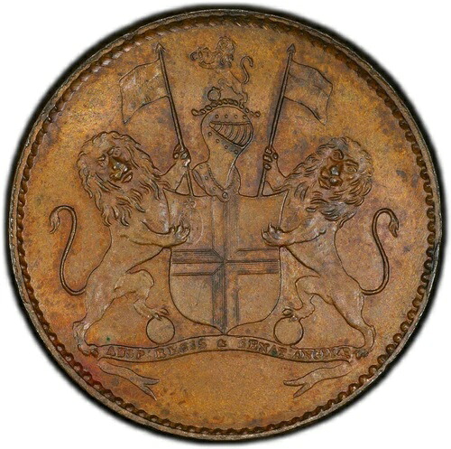 セントヘレナ＆アセンション：1821年 1/2ペニー PCGS MS64 ? ナポレオン + イギリス東インド会社