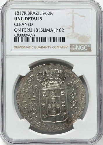 ブラジル 1817-R 960 レイス - NGC UNC 詳細 - 手に持つと素晴らしい外観!