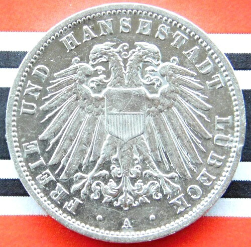 ドイツ 3マルク 1910年 A州 リューベック ハンゼシュタット 銀貨 帝国 第一次世界大戦 希少 UNC｜WORLD RESOURCE【QUEEN店】