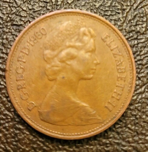 1980年 英国女王エリザベス2世 新ペンス2ペンス硬貨 状態良好