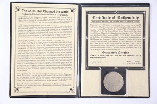 1783年 コロニアル メキシコ 8レアル エル・カザドル難破 本物鑑定書付き-画像