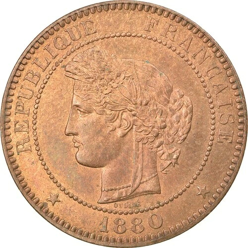 [#875323] フランス、10 サンタイム、セレ、1880 年、パリ、ブロンズ、MS、ガドゥリー:265、a｜WORLD RESOURCE【QUEEN店】