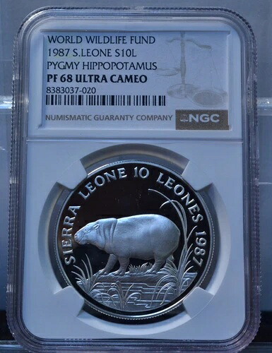 1987年 10 レオネス ピグミーカバ シエラレオネ NGC PF68 UCAM 銀貨